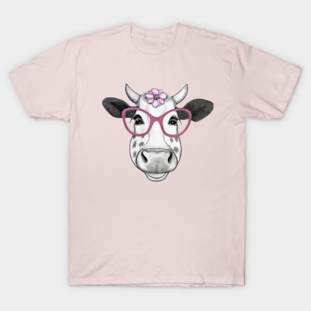 Smiling cow with glasses T-Shirt by Rising_Air